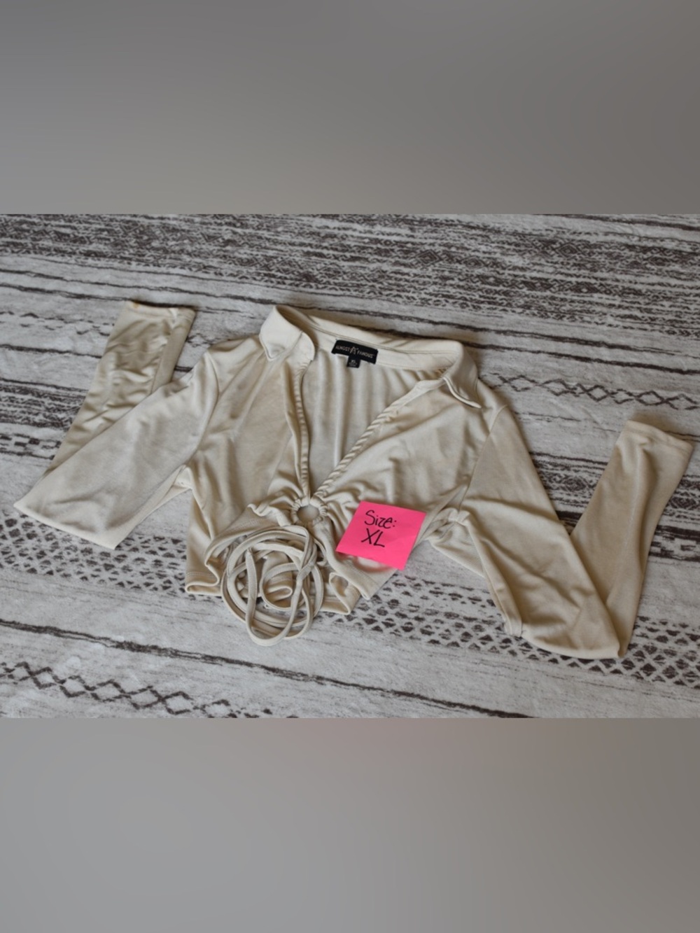 Almost Famous Cream Long Sleeve Lace-Up Crop Top